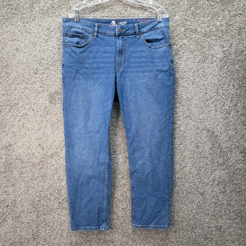 IZOD Saltwater Comfort Stretch Straight Fit Jeans Mens Blue 34x29 1566219